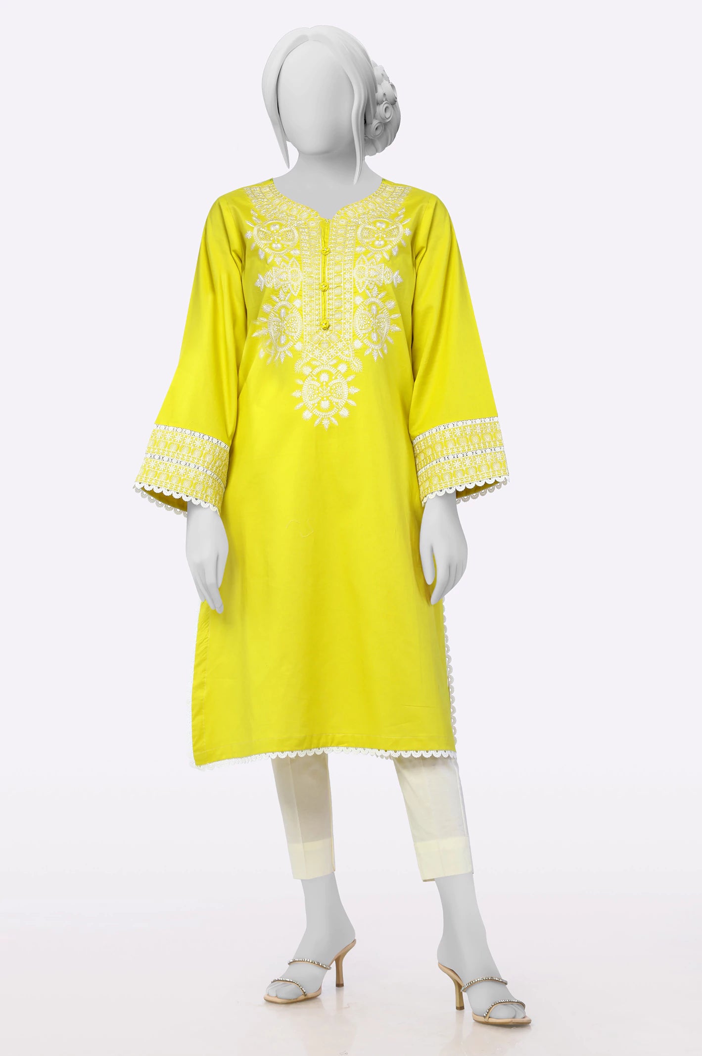 Elegant Style Yellow Embroidered Kurti