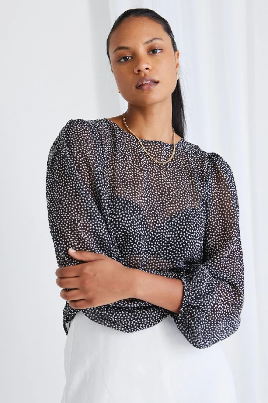 Feminine Style Promotions Selena Black Spot Georgette Puff Sleeve LS Top
