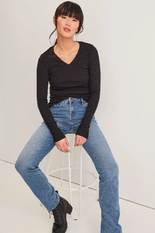 Elevated Casual Discounts Chandail côtelé à col en V - Femme
