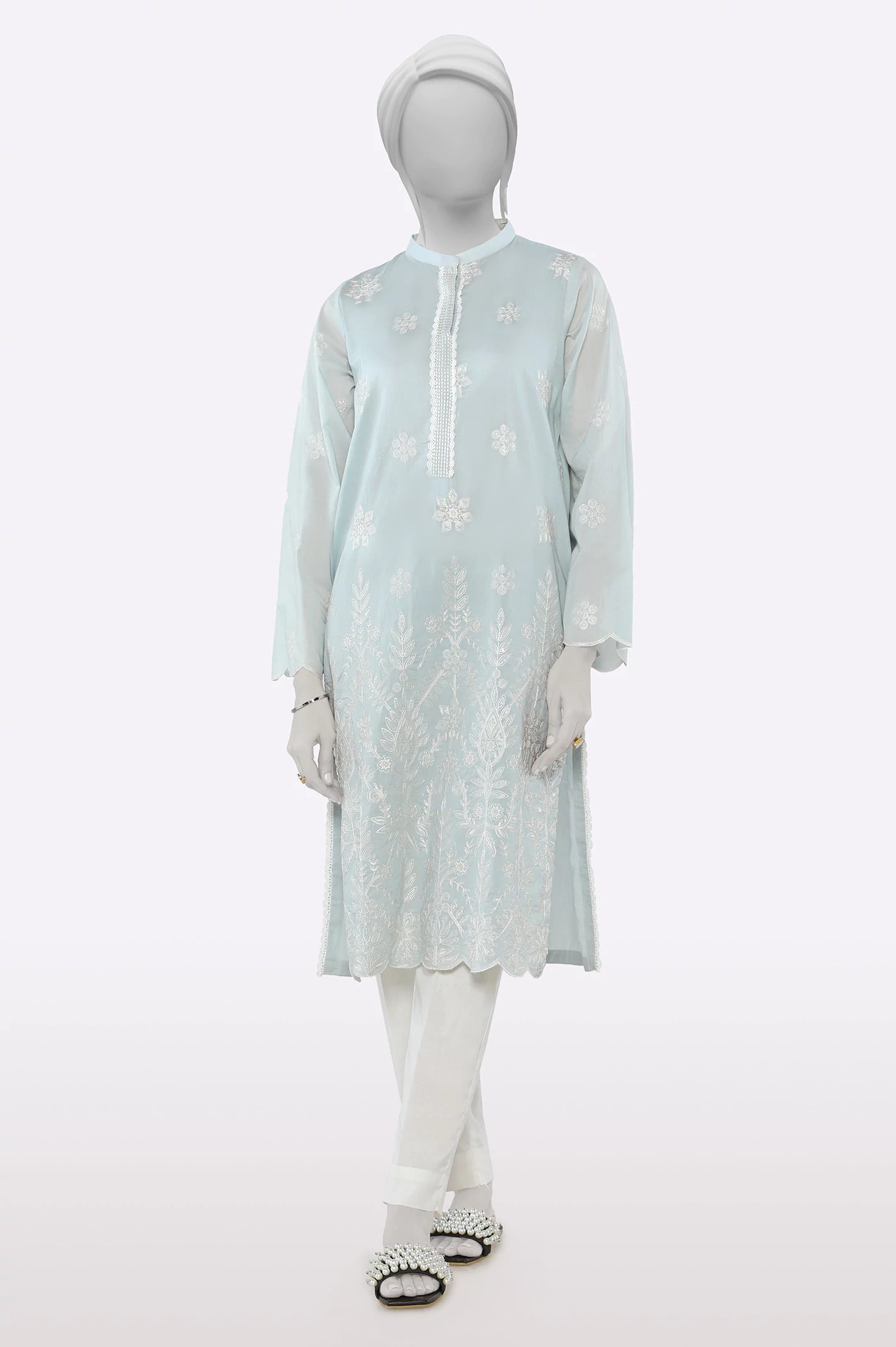 Unleash Your Trend Driven Style Light Grey Embroidered Kurti