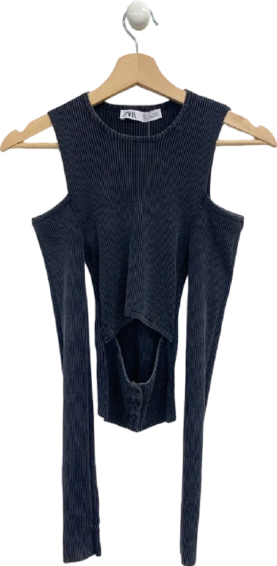 Crazy Discounts, Hurry Up Zara Navy Ribbed Cut-Out Top UK S