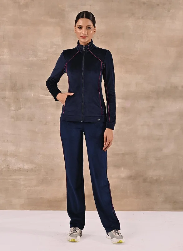 Trend Leading Collection Navy Blue Paneled High Neck Track Suit