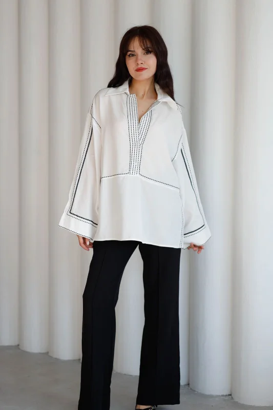 Feminine Luxe Style Sale Embroidered Shirt HFK100005