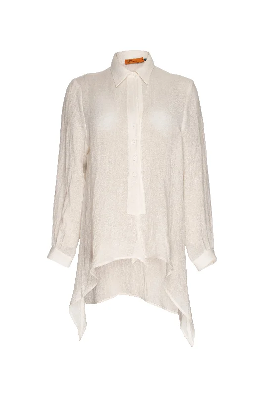 Season Sale 4 Button Uneven Hem Shirt - Natural 7833
