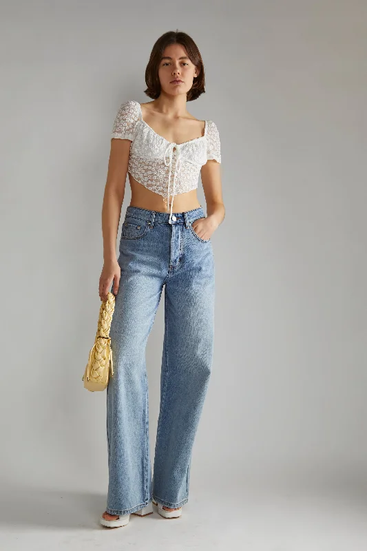 Discover Promotions White Lace Milkmaid Hanky hem-Top