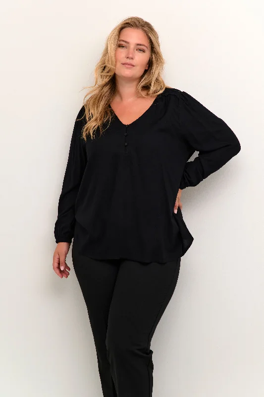 Chic And Trendy schwarze Bluse mit Spitze an den Schultern