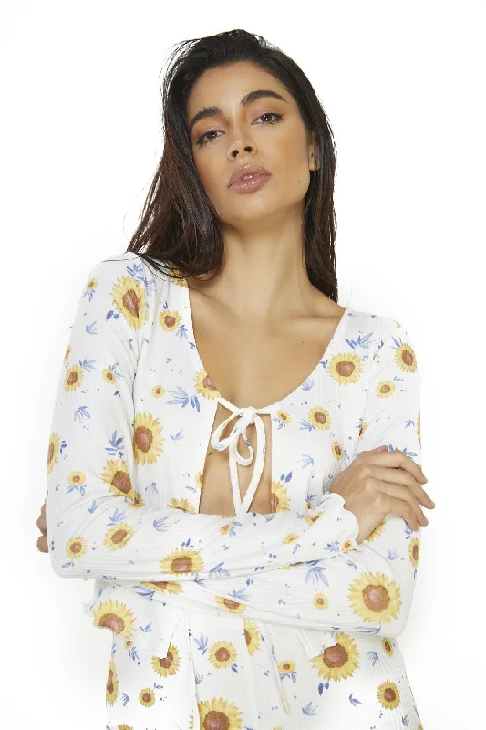 Romantic Fashion Discounts Sunflower Rib Tie-Front -Top
