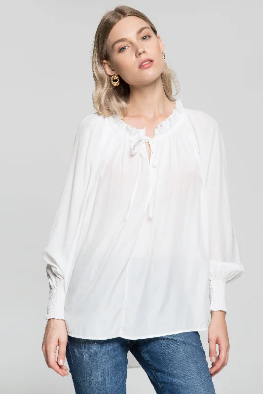 Effortless Style, Endless Impact Bright White Gathers Smocked Sleeves Top