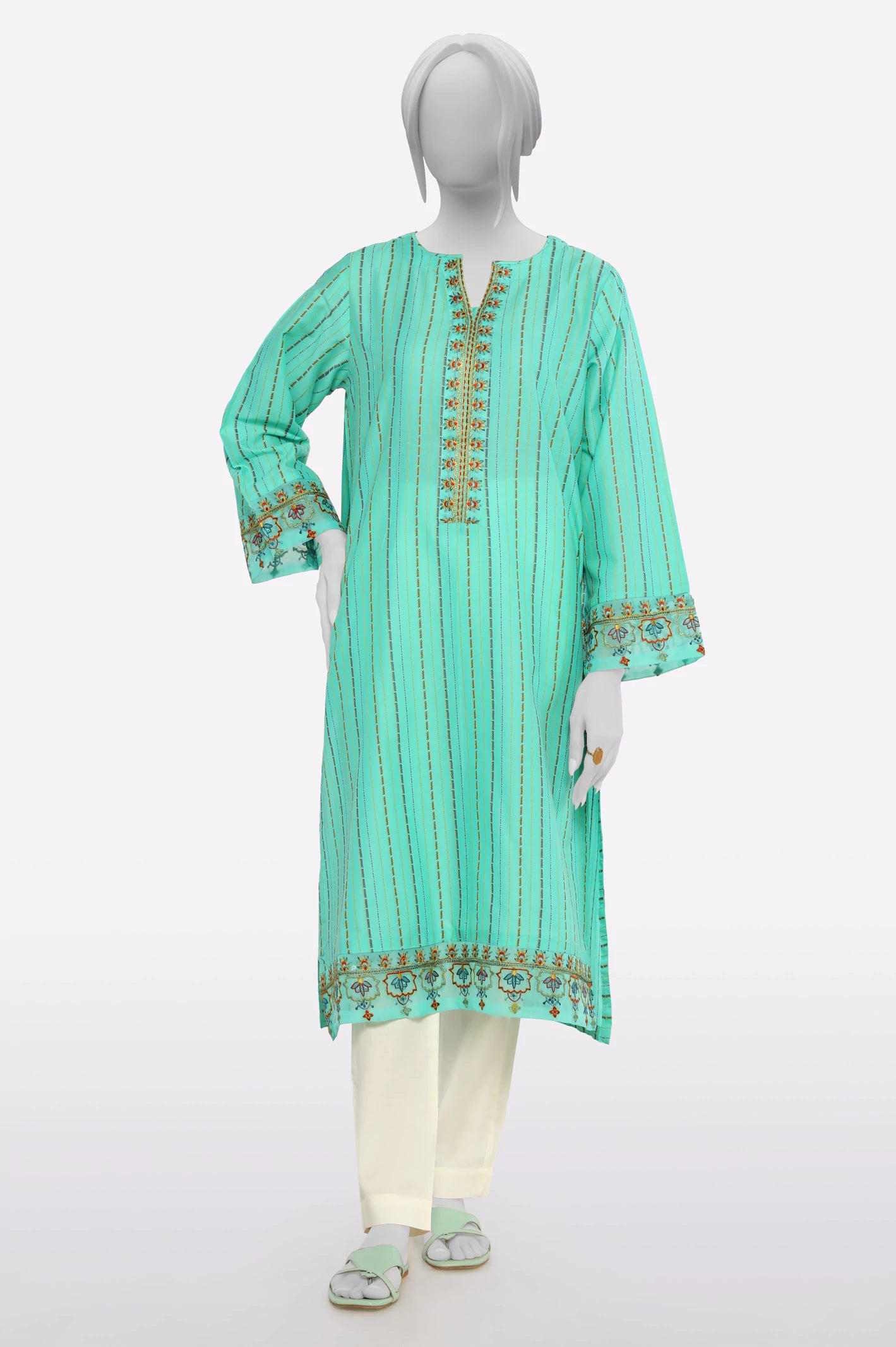 Holiday Attire Sale Sea Green Embroidered Kurti