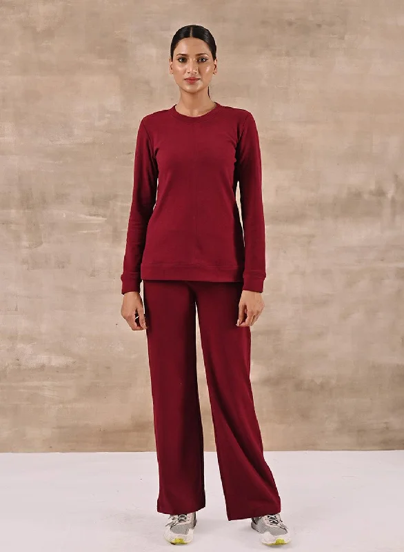 Chic & Modern Sales Maroon Solid Round Neck Track Suit