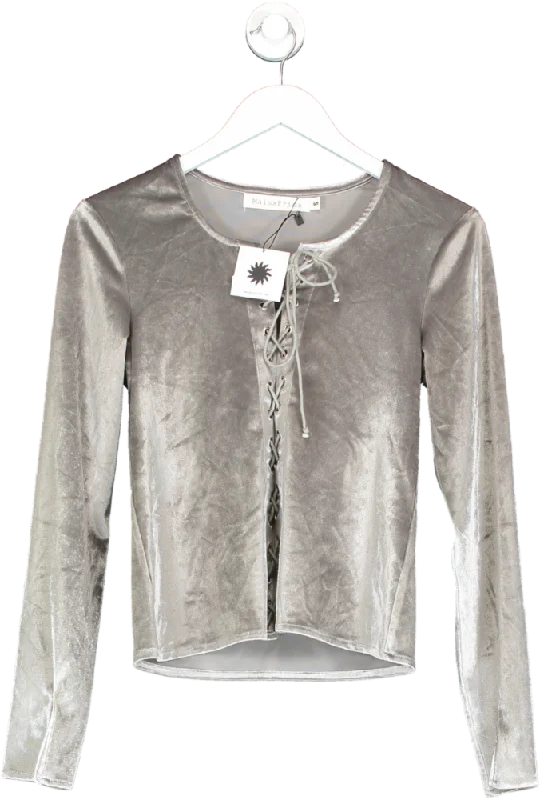 Holiday Glam MaisxFrida Grey Aria Lace Up Top UK S