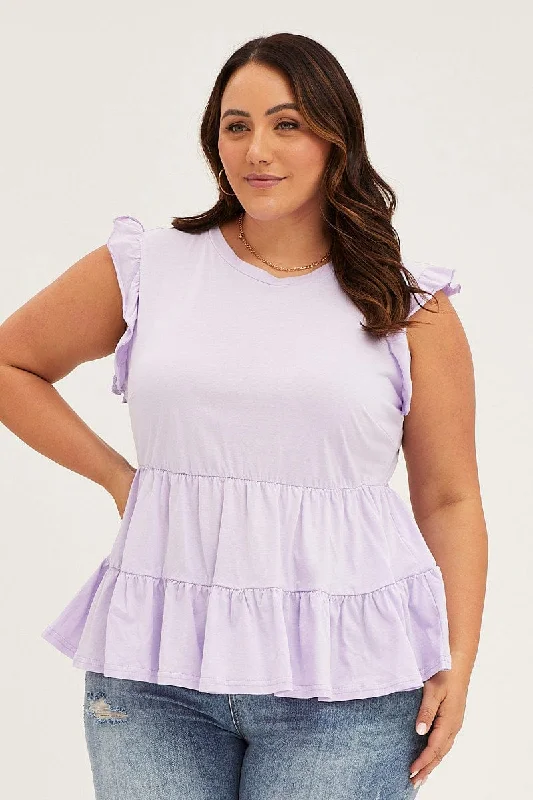 Hot Trends Purple Ruffle Sleeve Tiered Top