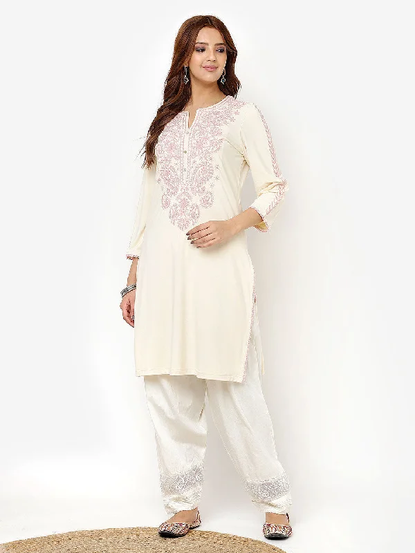 Fashion Sale Ivory Straight Kurta for Women with Threadwork