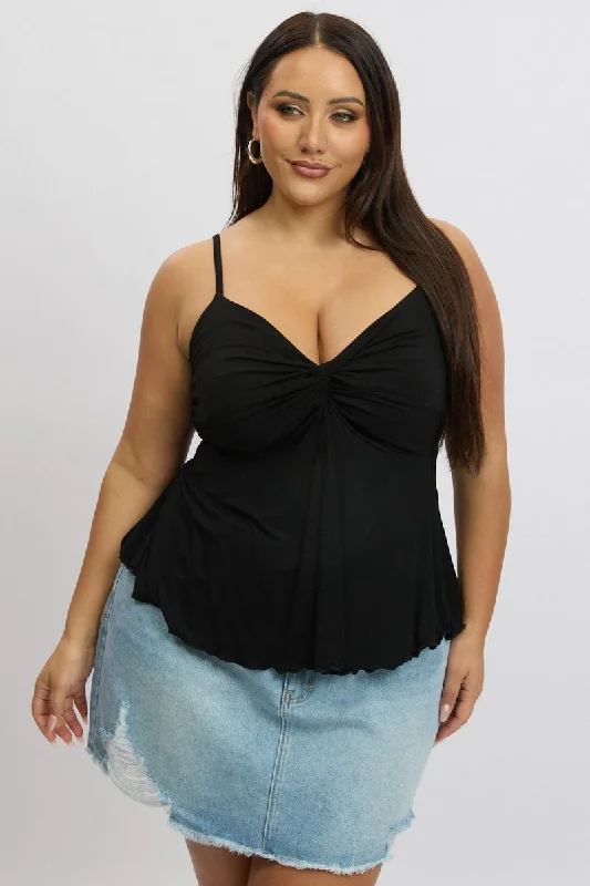 Elegant Fashion Offers Black Top Peplum Front Twisted