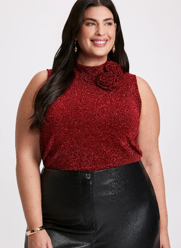 Classic Modern Offers Metallic Flower Top