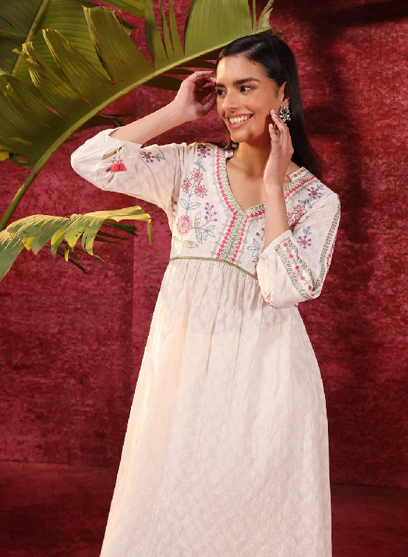 Timeless Elegance Redefined Rose Bud Ivory Embroidered Cotton Jacquard Designer Kurta for Women Timeless Elegance Redefined Rose Bud Ivory Embroidered Cotton Jacquard Designer Kurta for Women