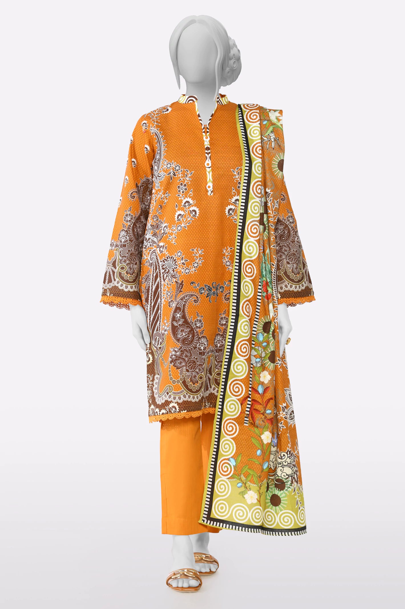 Casual Fashion Mustard Printed 3PC