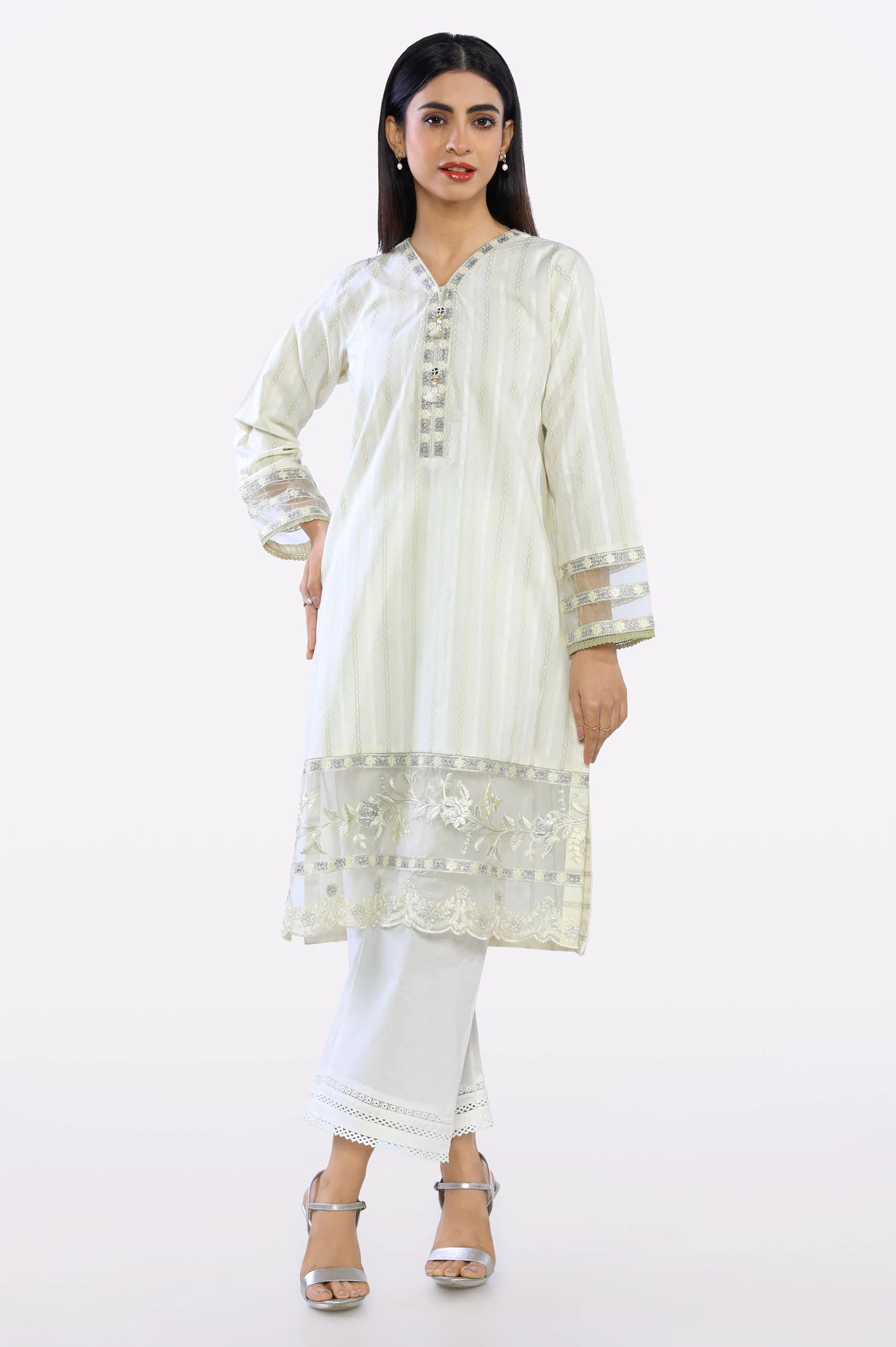 Step Ahead, Lead The Trend Cream Embroidered Kurti
