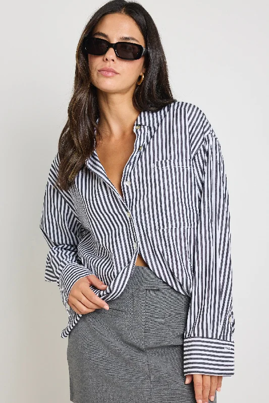 Style Revolution You Got This Black Stripe Poplin Oversized Shirt