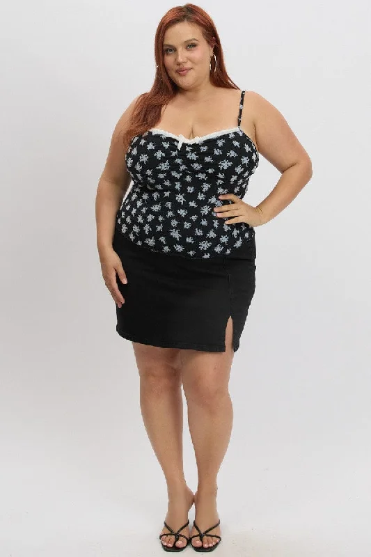 Dive Into Trendy Styles Black Floral Floral Singlet Top