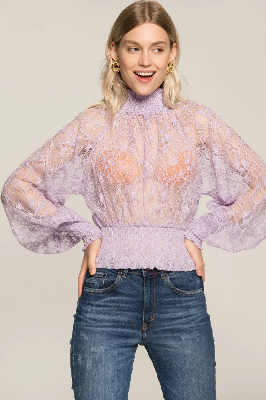 Flash Sale Lilac Sheer Smocked Neck and Waist Top