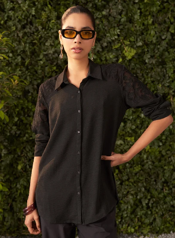 Special Offers, Don't Miss Ryesha Mysterious Black Embroidered Cotton Gauze Shirt for Women