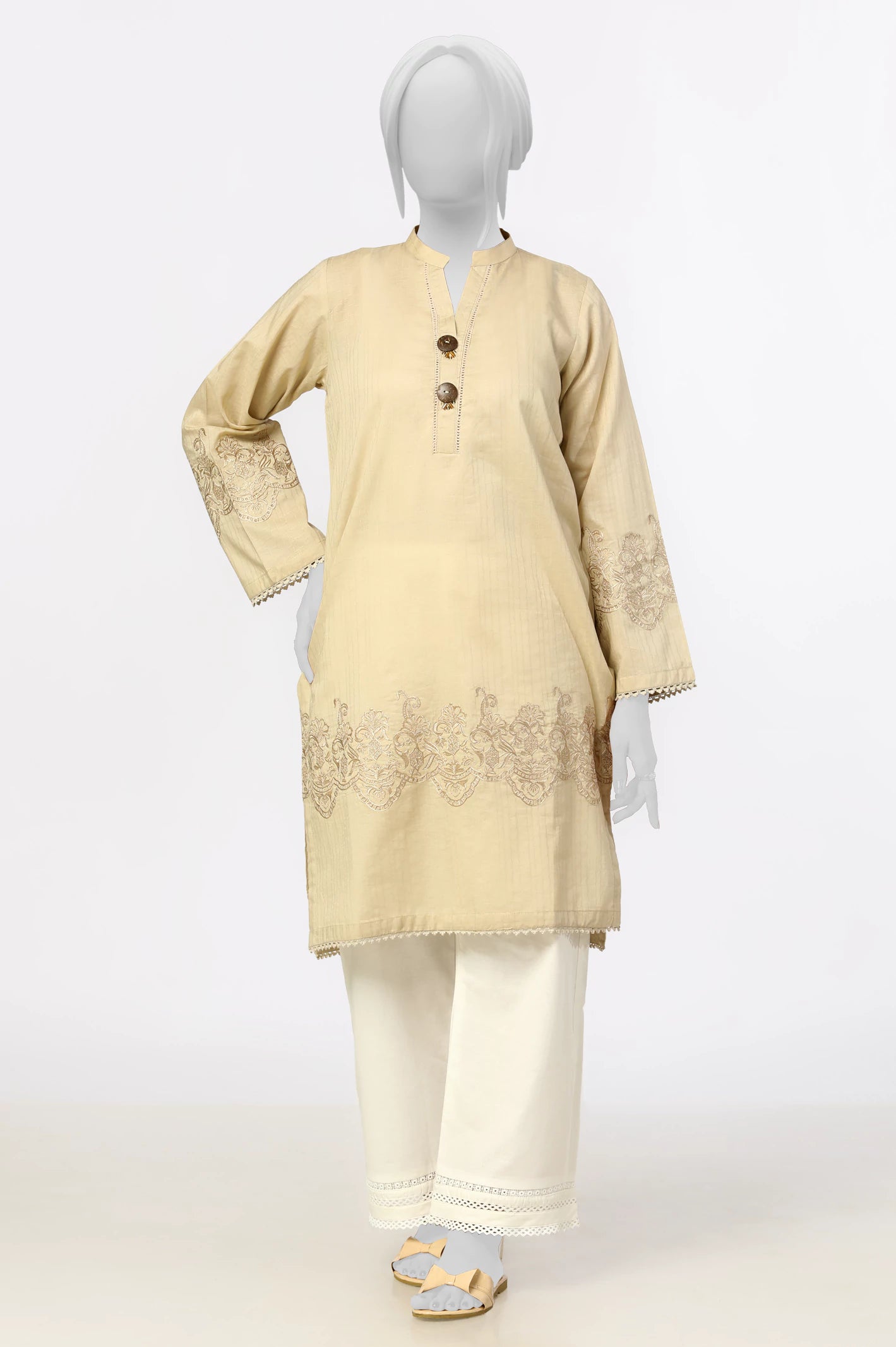 Inspired By You, Designed For You Beige Embroidered Kurti