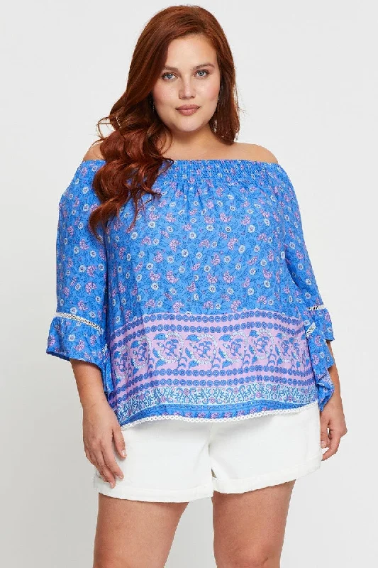Gift Ideas Boho Print Shell Top Half Sleeve Ruffle