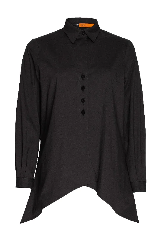 Stylish Looks 4 Button Uneven Hem Shirt - Black 9764