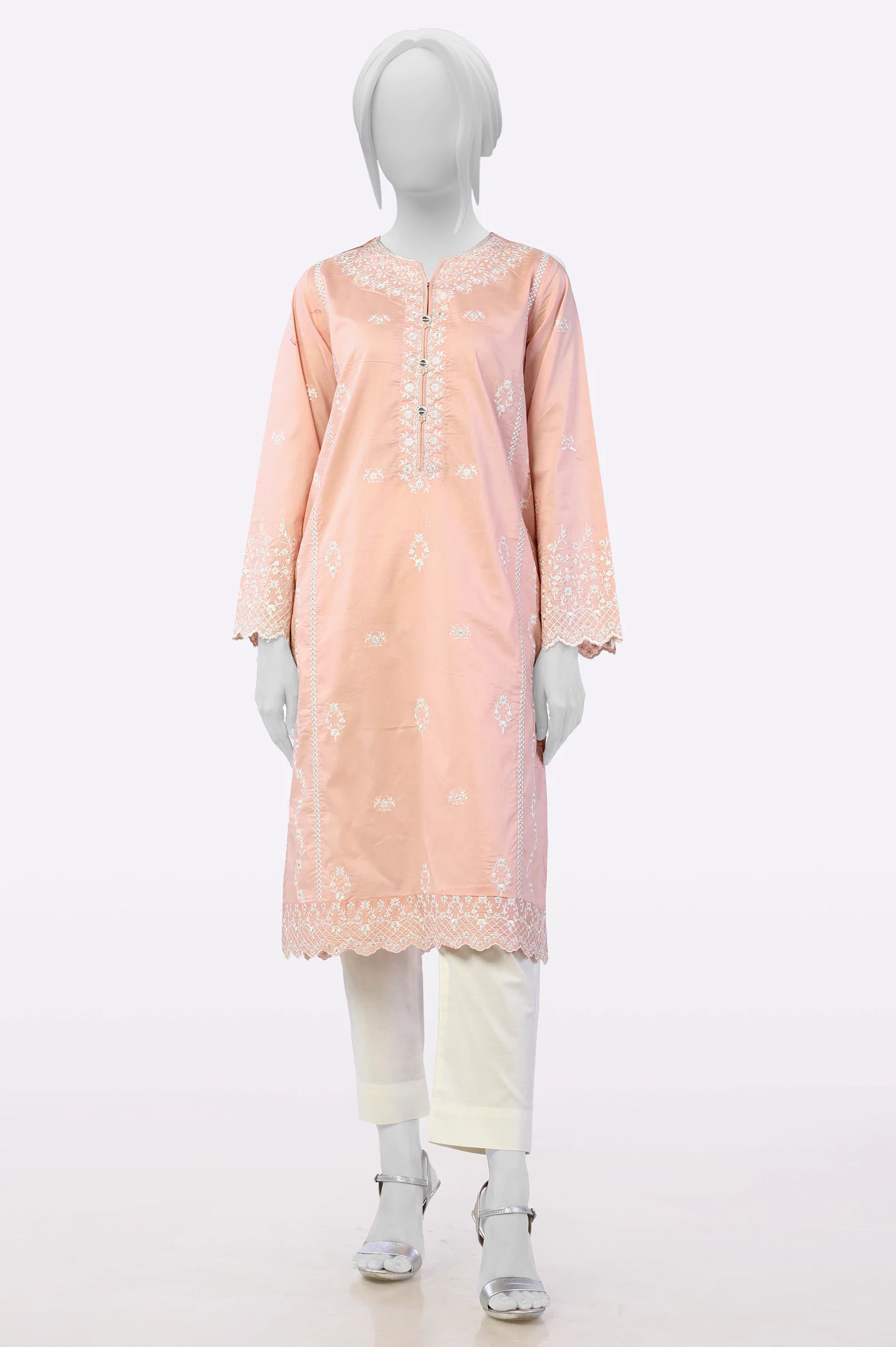 Casual Chic Light Pink Embroidered Kurti