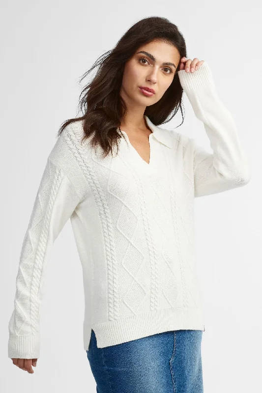 Season Sale Chandail col Johnny en maille torsadée - Femme