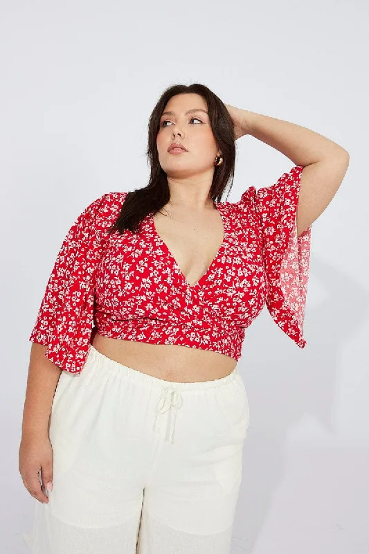 Unbeatable Deals Red Ditsy Ditsy Bolero Tie Top