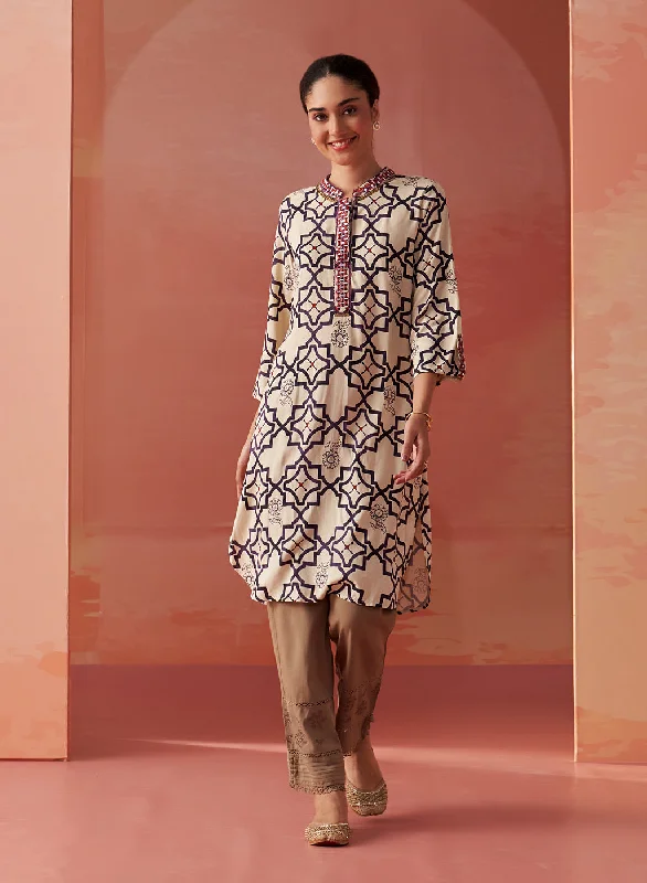 Sale Event, Prices Rock Tisha Purple Printed Rayon Straight Mirror Work Kurta