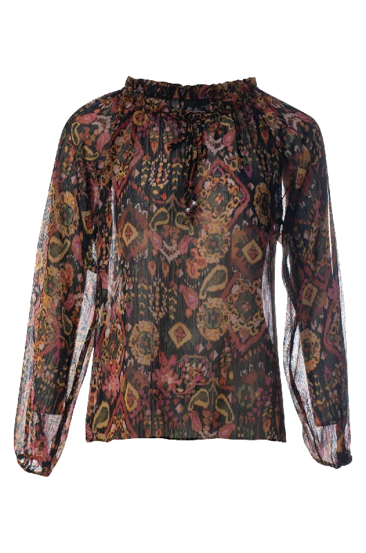 You'll Love Us Because Unlined Printed Chiffon Top | Olive Spce Aztec Lurex | 8551BR
