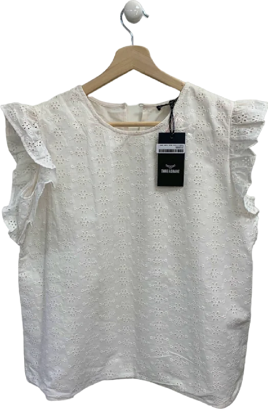 Day-To-Night Styles Threadbare White Ladies Banana Broderie Frill Sleeve Top UK 12
