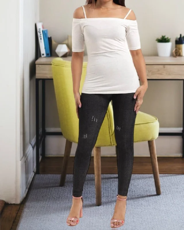 Chic Style Discounts Cream Off Shoulder Strap Top