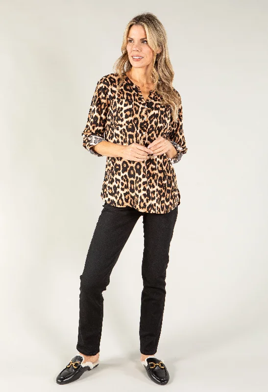 Holiday Attire Sale Leopard Print Buttoned V Neck