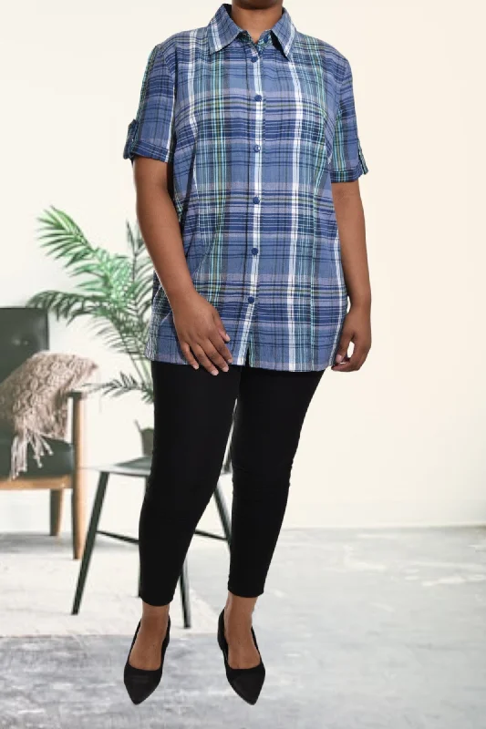 Clearance Event Blue And White Plaid Shirt