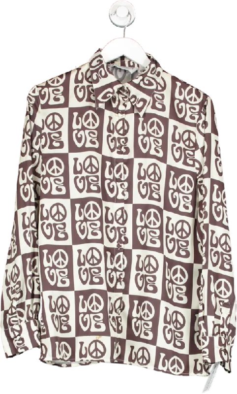 Weekend Exclusive HOUSE OF SUNNY Brown Love Graphic Print Recycled Polyester Shirt UK 8