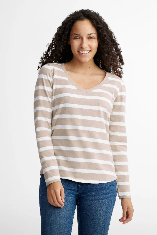 Seasonal Clearance Chandail col en V à rayures en coton - Femme
