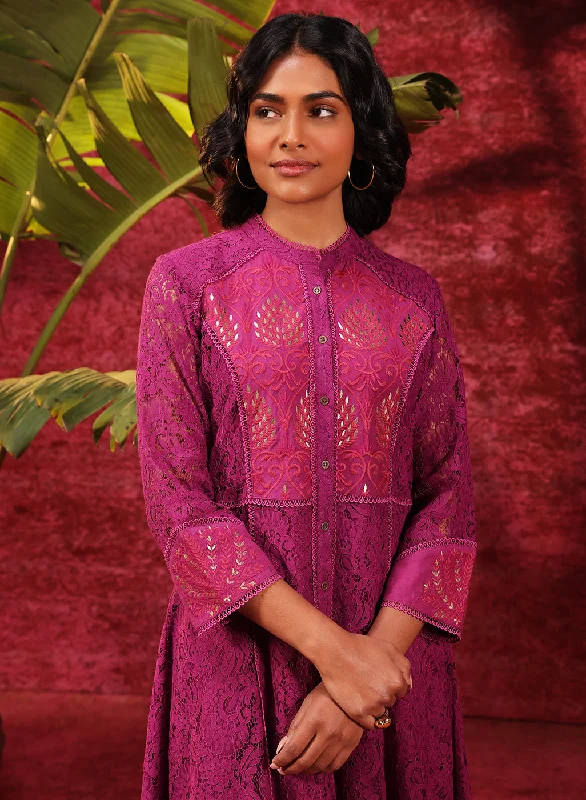 Stylish Looks Sitara Grape Embroidered Raschel Net Designer Kurta