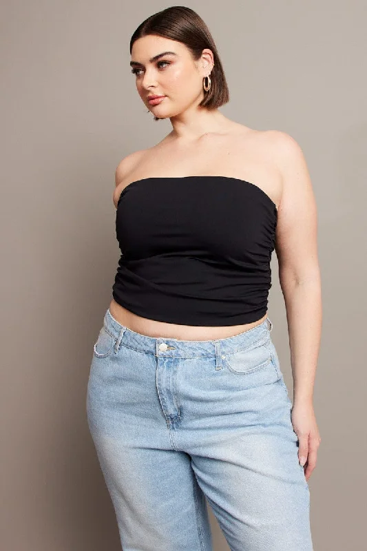 Valentine's Special Black Bandeau Top Side Ruched