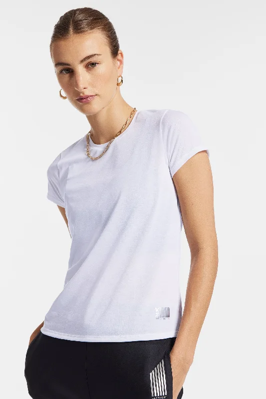 Fashionable Yoga Apparel Now On Sale 6 Stripe Miram Short Sleeve Tee Lite - White/silver
