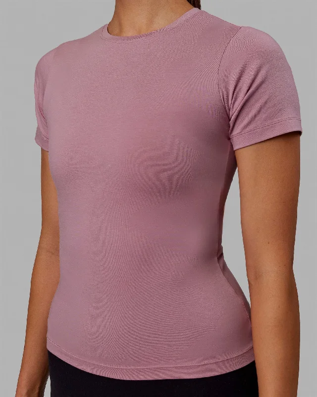 Your Yoga Wardrobe, Upgraded For Less Charge PimaFLX-Lite Fitted Tee - Cosmetic Pink Your Yoga Wardrobe, Upgraded For Less Charge PimaFLX-Lite Fitted Tee - Cosmetic Pink