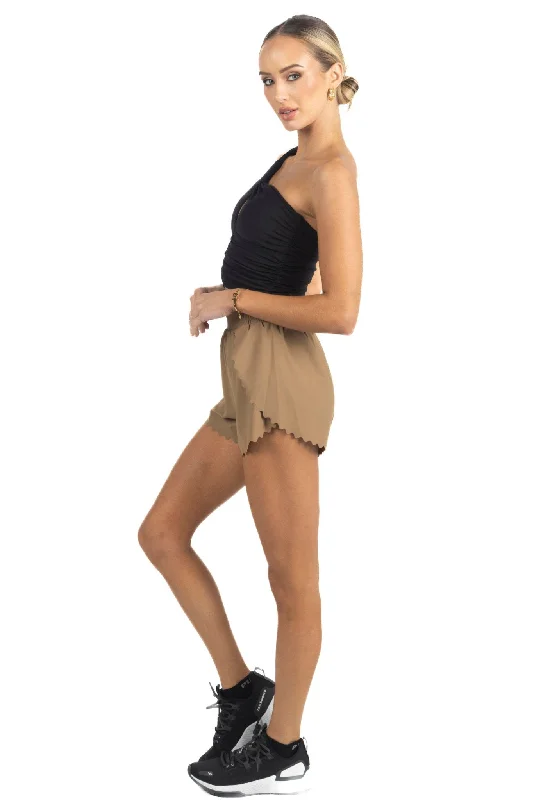 Premium Yoga Wear At Special Discounts Chloe Romantic Scalloped Detailing Shorts in Soft Brown Premium Yoga Wear At Special Discounts Chloe Romantic Scalloped Detailing Shorts in Soft Brown
