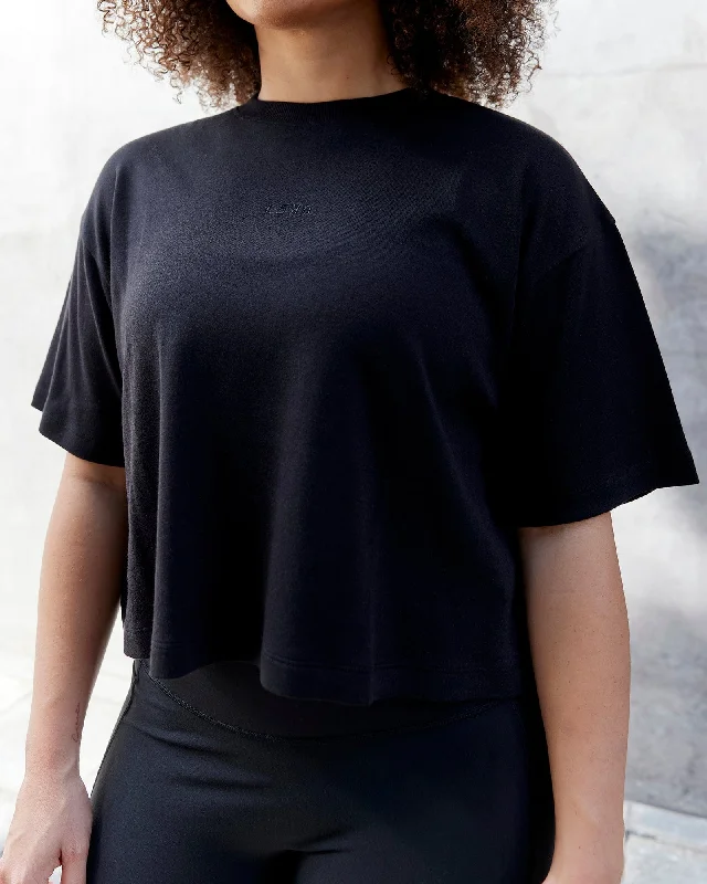 Limited-Stock Sale On Yoga Tops And Leggings Go-To Modal Oversized Cropped Tee - Black-Black Limited-Stock Sale On Yoga Tops And Leggings Go-To Modal Oversized Cropped Tee - Black-Black