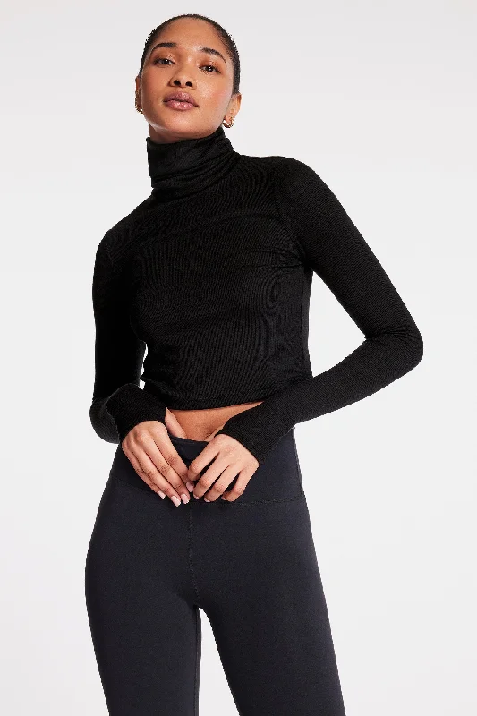 Embrace Comfort With Yoga Wear On Sale Jackson Rib Cropped Turtleneck - Black