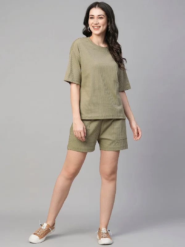 Elevate Your Style And Practice For Less Women's Khaki Cotton Elastane Regular Fit Knit Shorts Elevate Your Style And Practice For Less Women's Khaki Cotton Elastane Regular Fit Knit Shorts