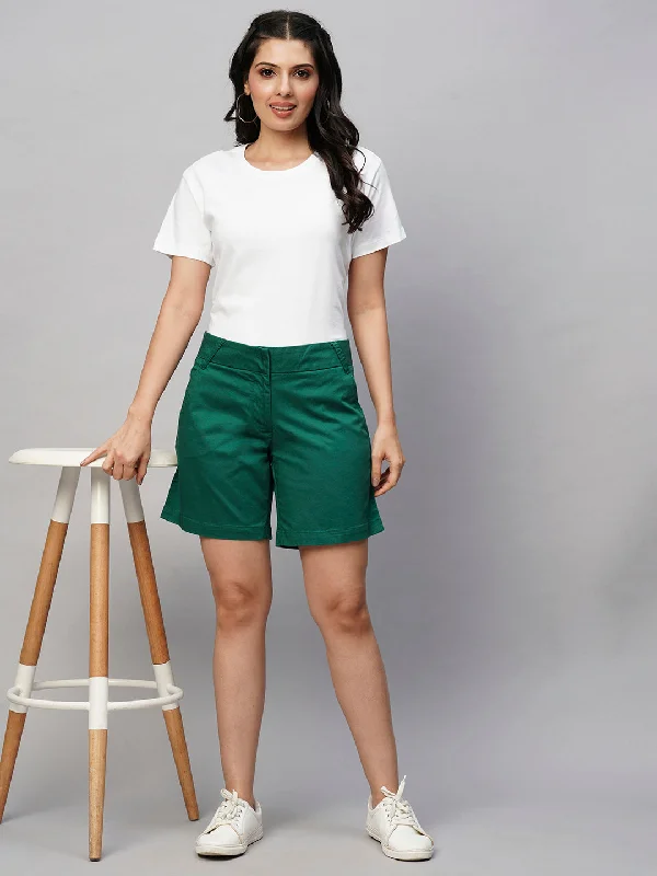 Move Freely With Premium Yoga Clothes At Great Prices Women's Green Cotton Lycra Regular Fit Shorts Move Freely With Premium Yoga Clothes At Great Prices Women's Green Cotton Lycra Regular Fit Shorts