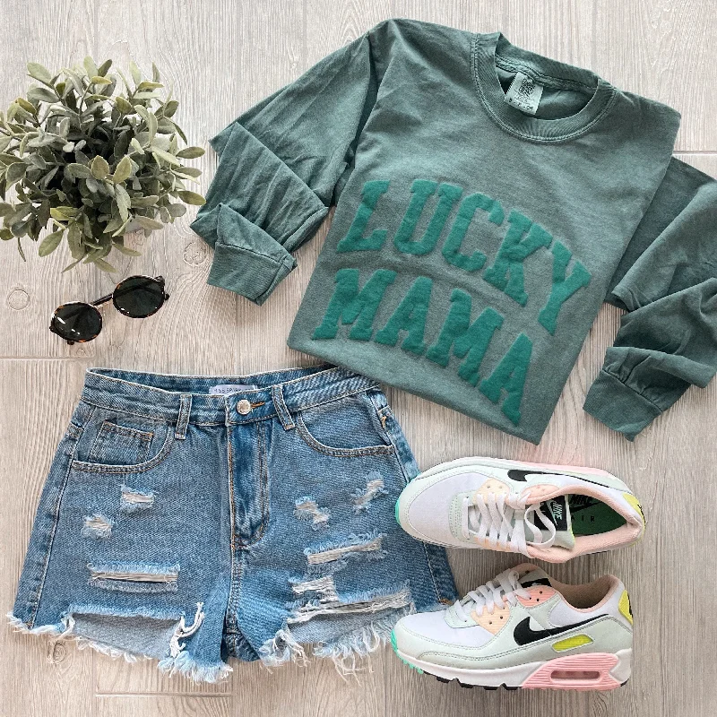The Best Styles At The Best Prices LUCKY MAMA • Tonal Green Long Sleeve